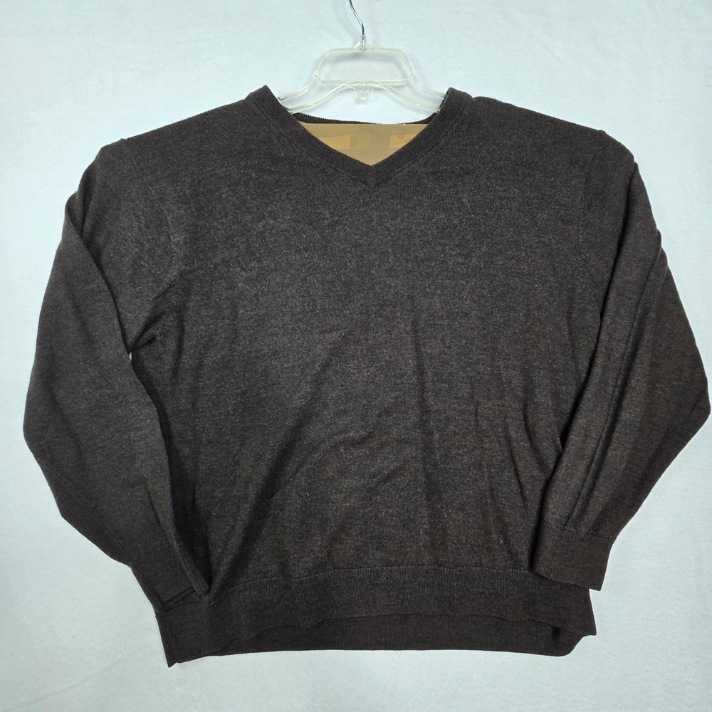 Turnbury Mens V Neck Long Sleeve Extra Fine Merino Wool Sweater XL Brown‎